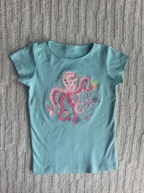 LEMON LOVES LIME Light Teal Tee with Pink Octopus Applique size 7-9